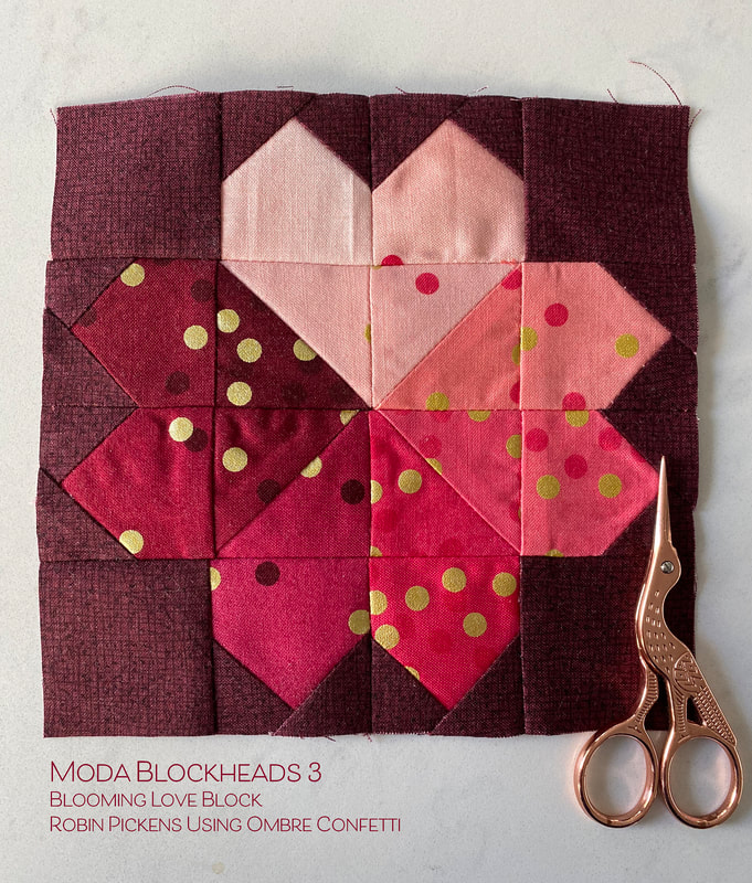 Ombre Confetti used in Blooming Love block (and Thatched) by Robin Pickens