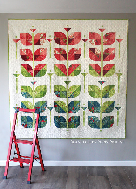 Beanstalk quilt by Robin Pickens (large square) in Painted Meadow fabric from Moda Fabrics