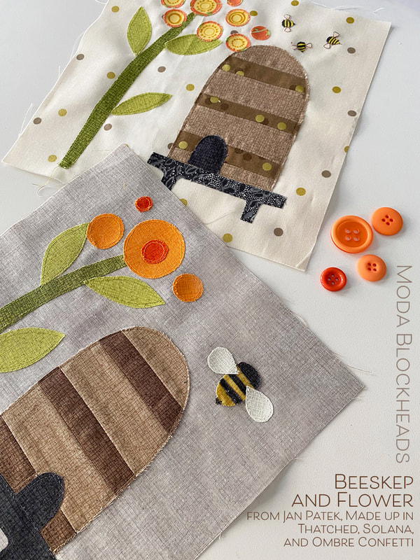 Beeskep and Flower quilt block for sew along sampler Moda Blockheads