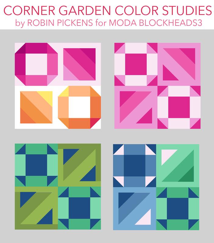 Corner Garden Quilt Block by Robin Pickens Color Studies 4
