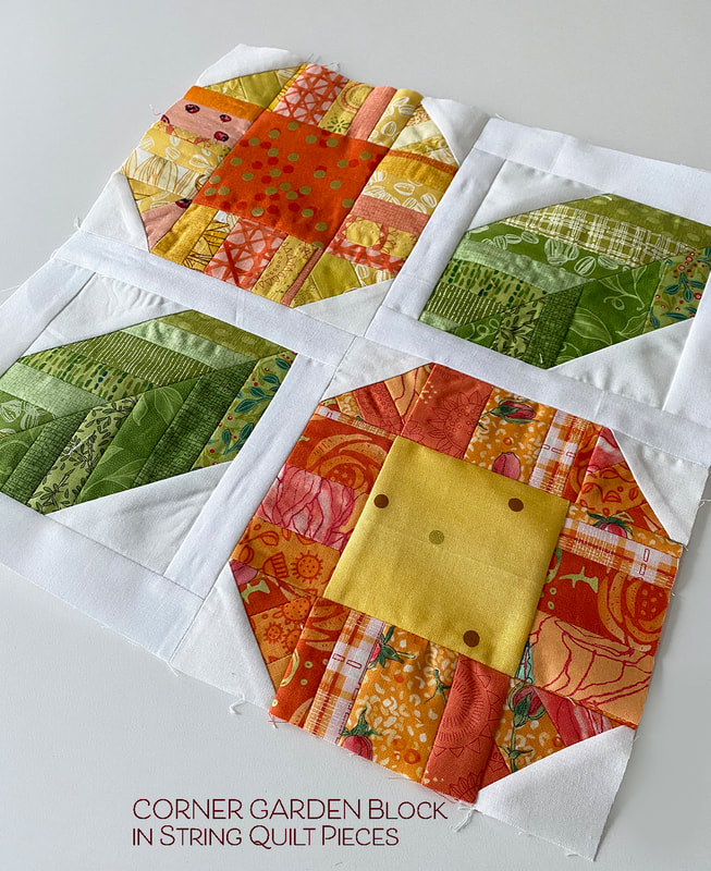 Corner Garden quilt block string piecing by Robin Pickens