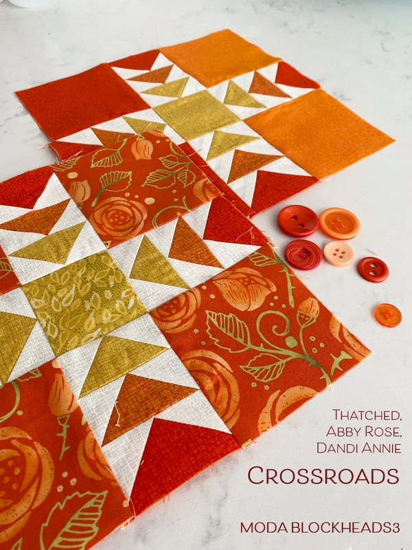 Moda Blockheads Crossroads in Thatched and Abby Rose Orange and Tangerine and Gold colors