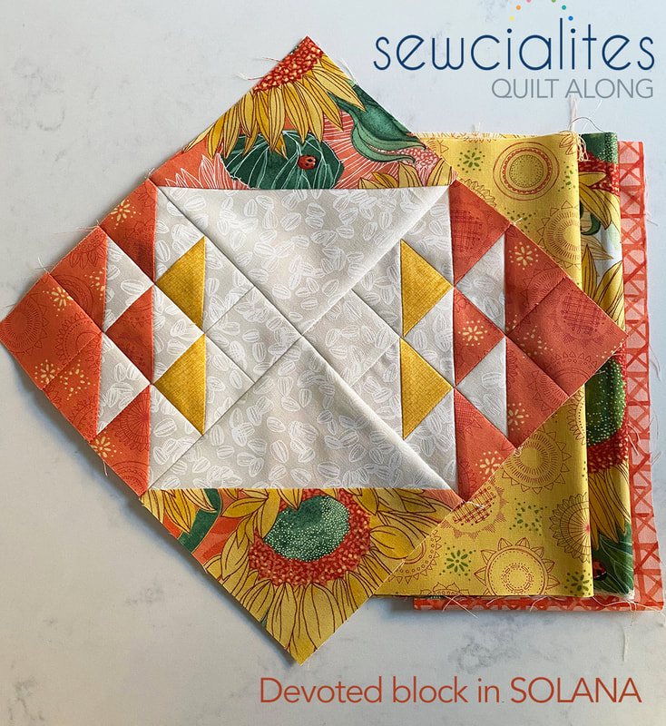 Devoted Sewcialites block in Solana fabric by Robin Pickens