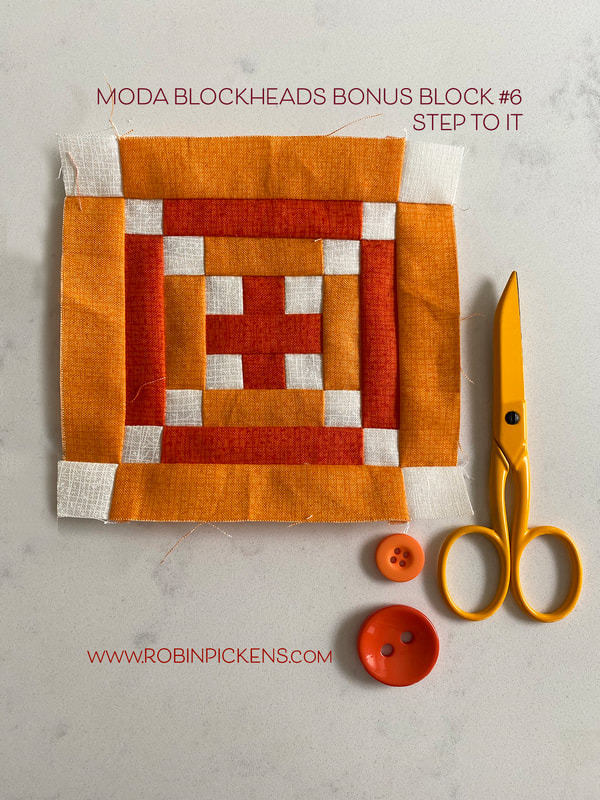 Moda Blockheads orange bonus block 6 in Robin Pickens fabric