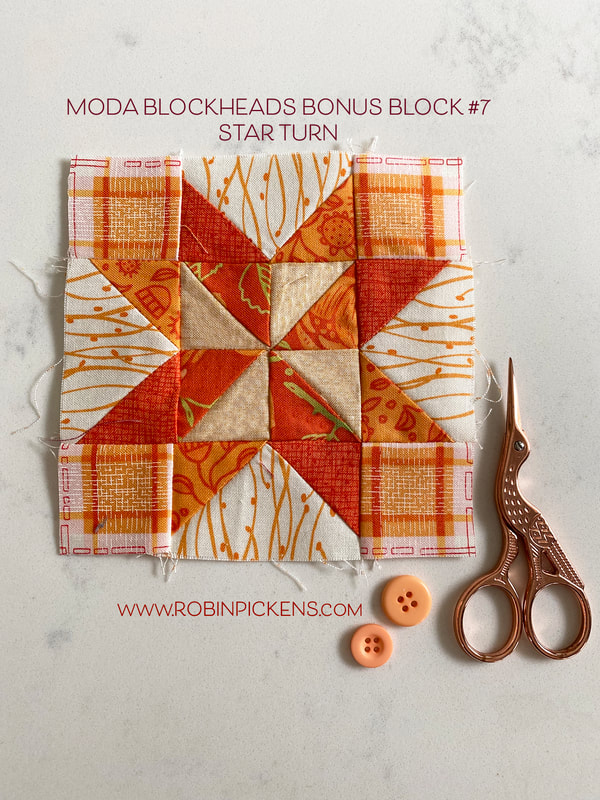 Moda Blockheads orange bonus block 7 in Robin Pickens fabric