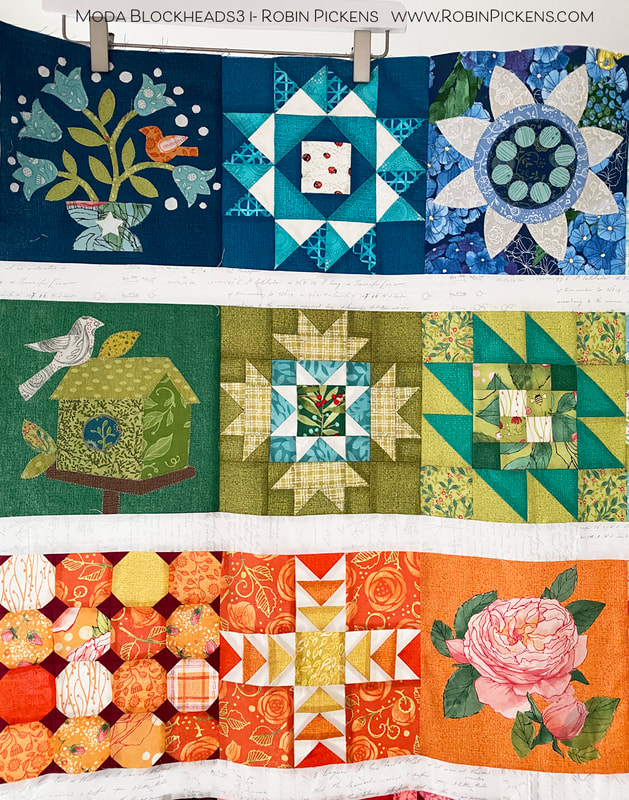 Moda Blockheads quilt top with applique Robin Pickens