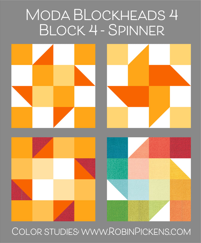 Color Study by Robin Pickens of MBH4 Spinner quilt block