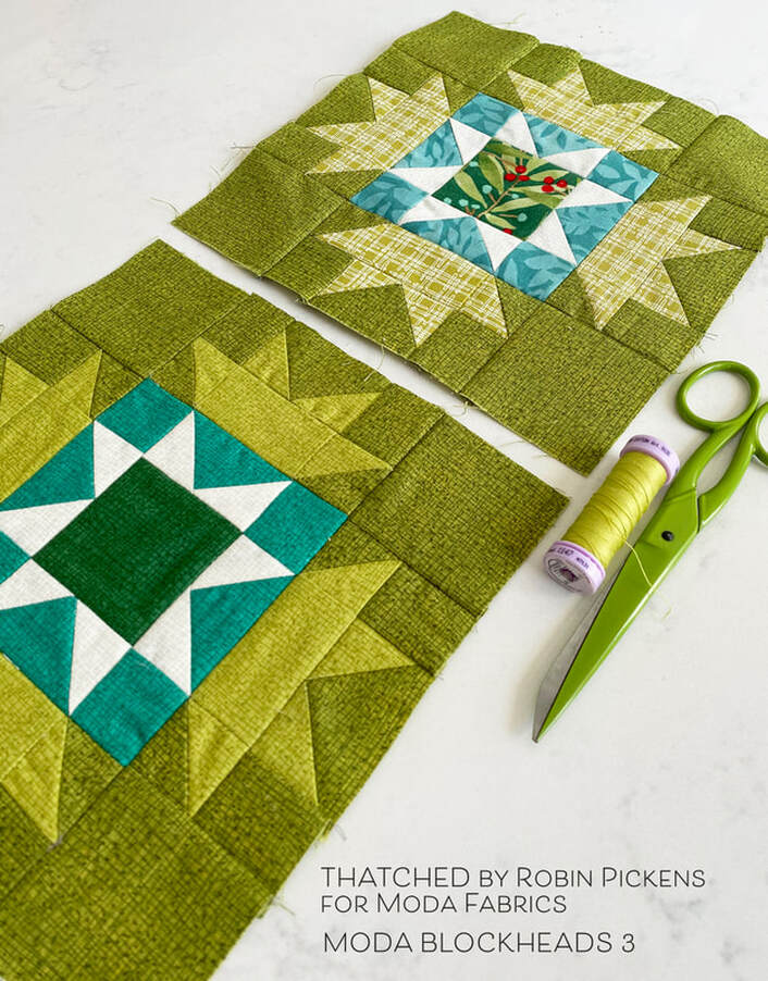 Moda Blockheads 3 block 3 with Thatched green fabric