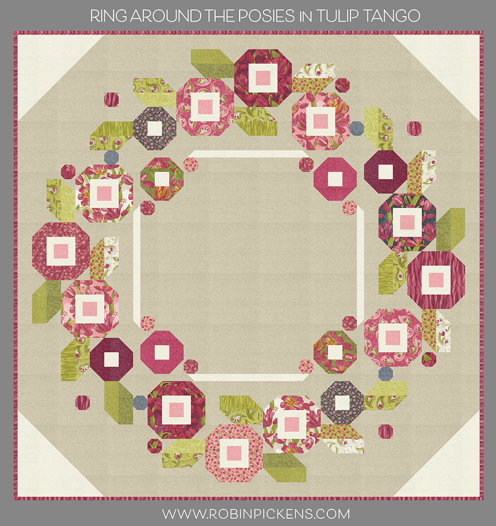 Ring Around the Posies quilt in Tulip Tango from Robin Pickens in Washed Linen