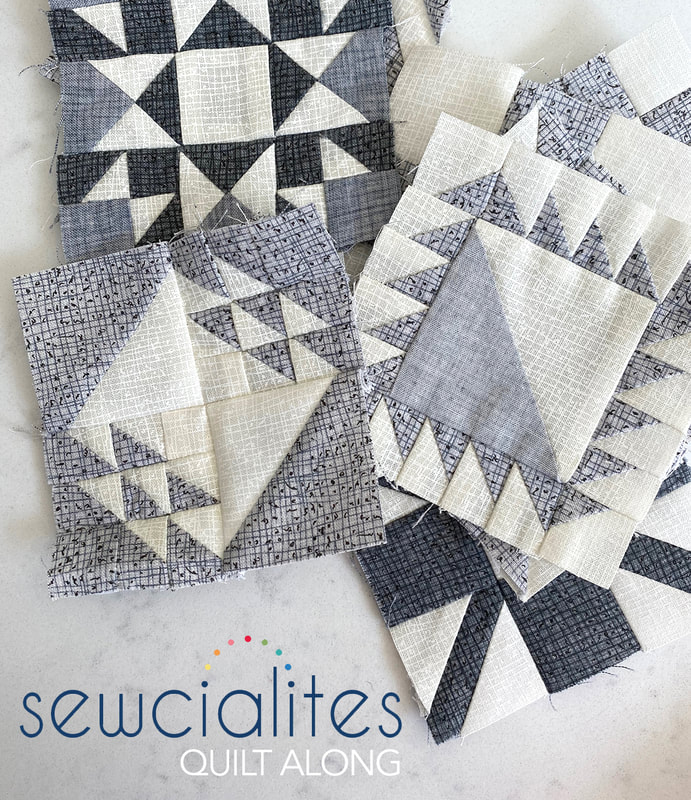 Sewcialites Quilt Along using Thatched Grays in 3