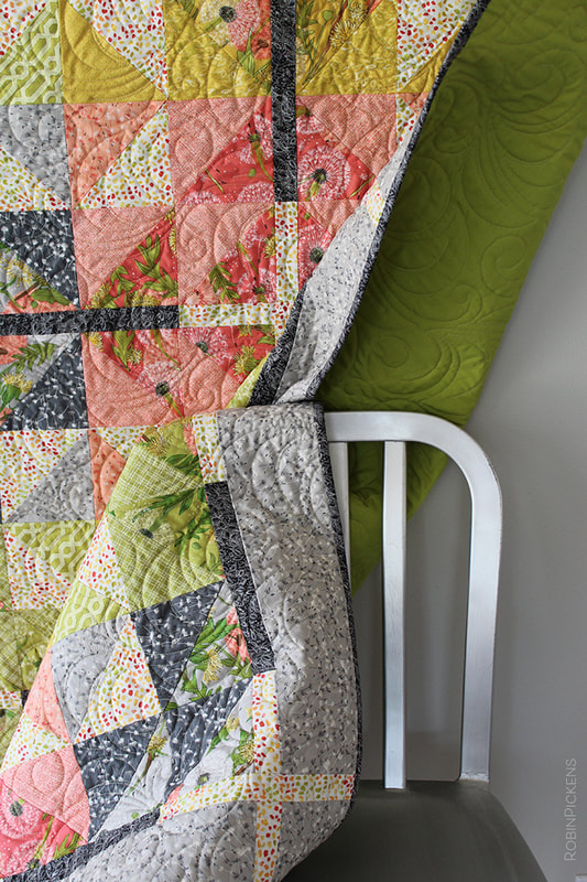 Farmhouse Crossing quilt by Robin Pickens with Dandi Annie and Pesto Bella Solid