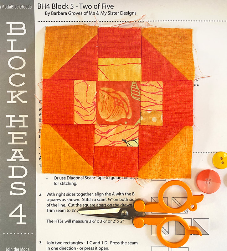 Moda Blockheads quilt block 5 in Abby Rose and Thatched