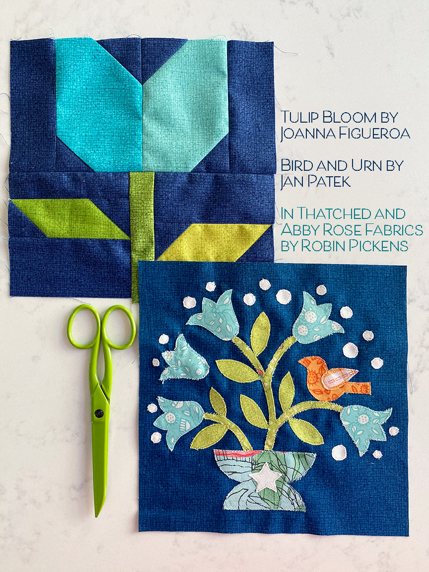 Bird and Urn and Tulip Bloom for Moda Blockheads week 18