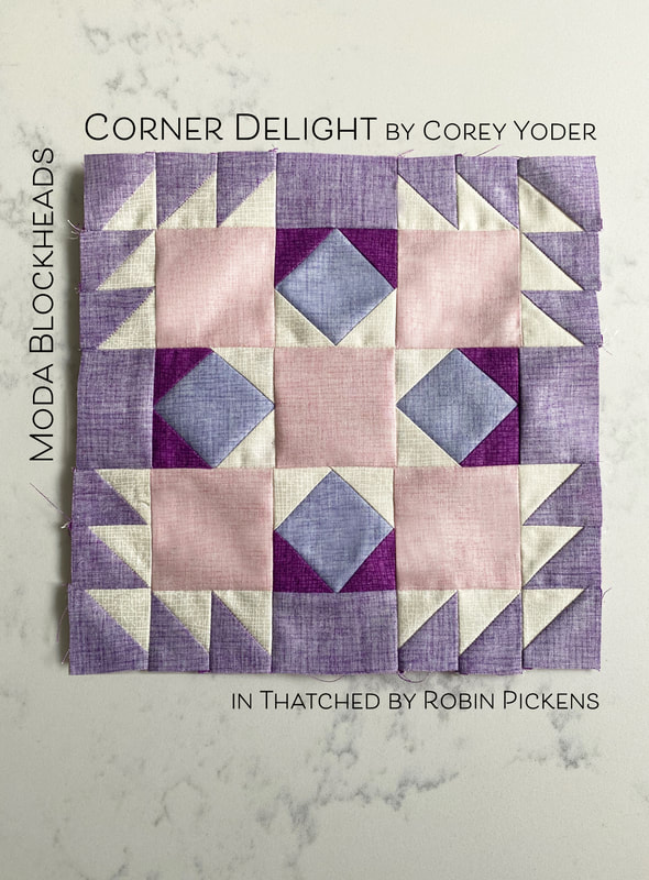 Corner Delight quilt block in Robin Pickens Thatched