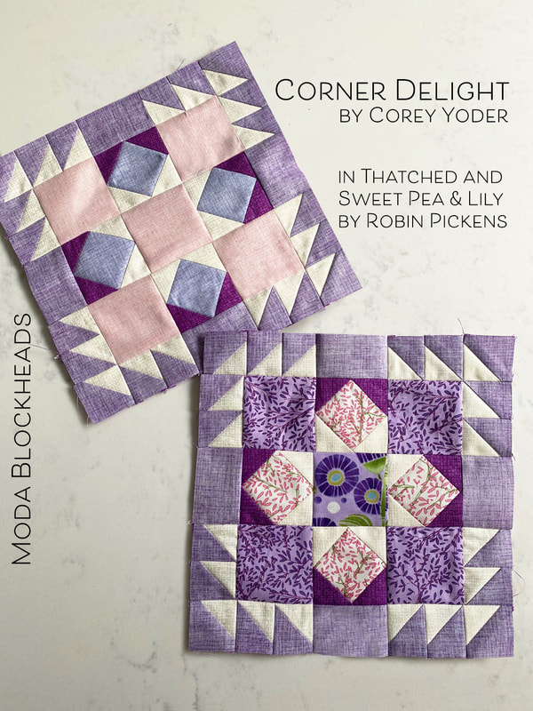 Corner Delight quilt block from Corey Yoder in Robin Pickens fabrics