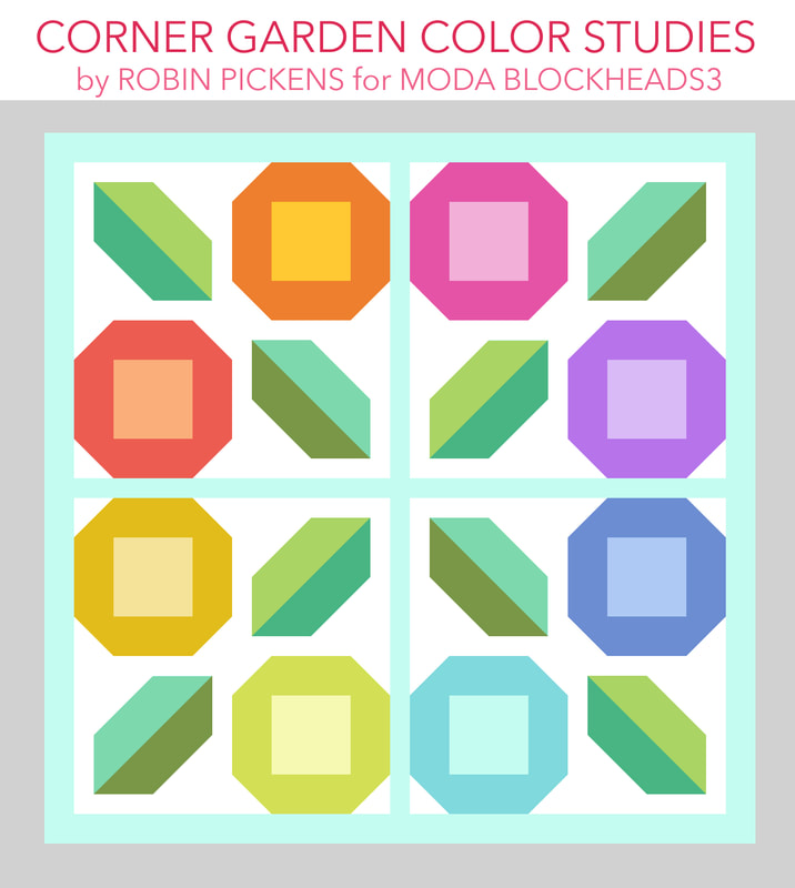 Corner Garden Quilt Block by Robin Pickens Color Studies -Rainbow