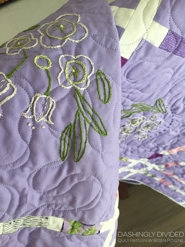Dashingly Divided Quilt with embroidery in lily of valley buds
