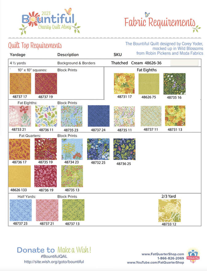 Bountiful quilt sewalong in Wild Blossoms Fabric Requirements