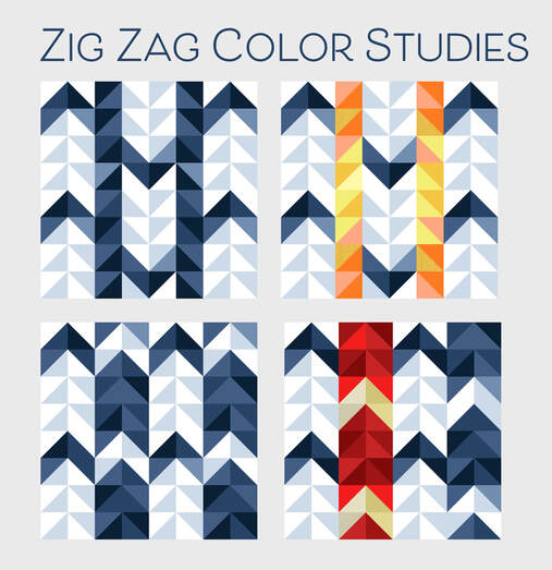 Zig Zags Quilt Block color studies from Robin Pickens