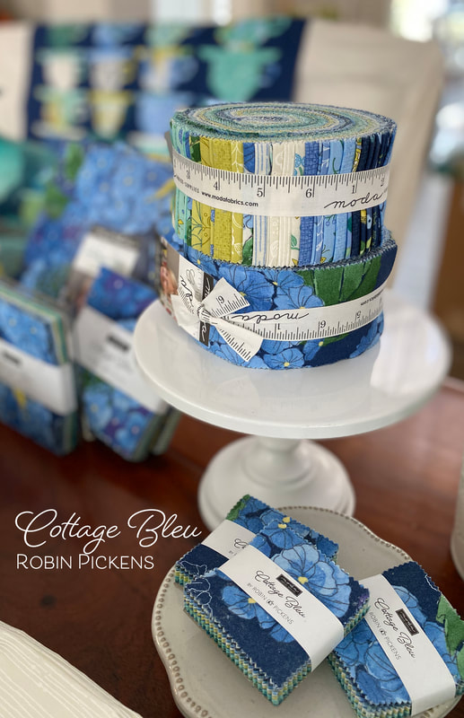 Cottage Bleu fabric Robin Pickens for Moda Fabrics hydrangeas jelly roll