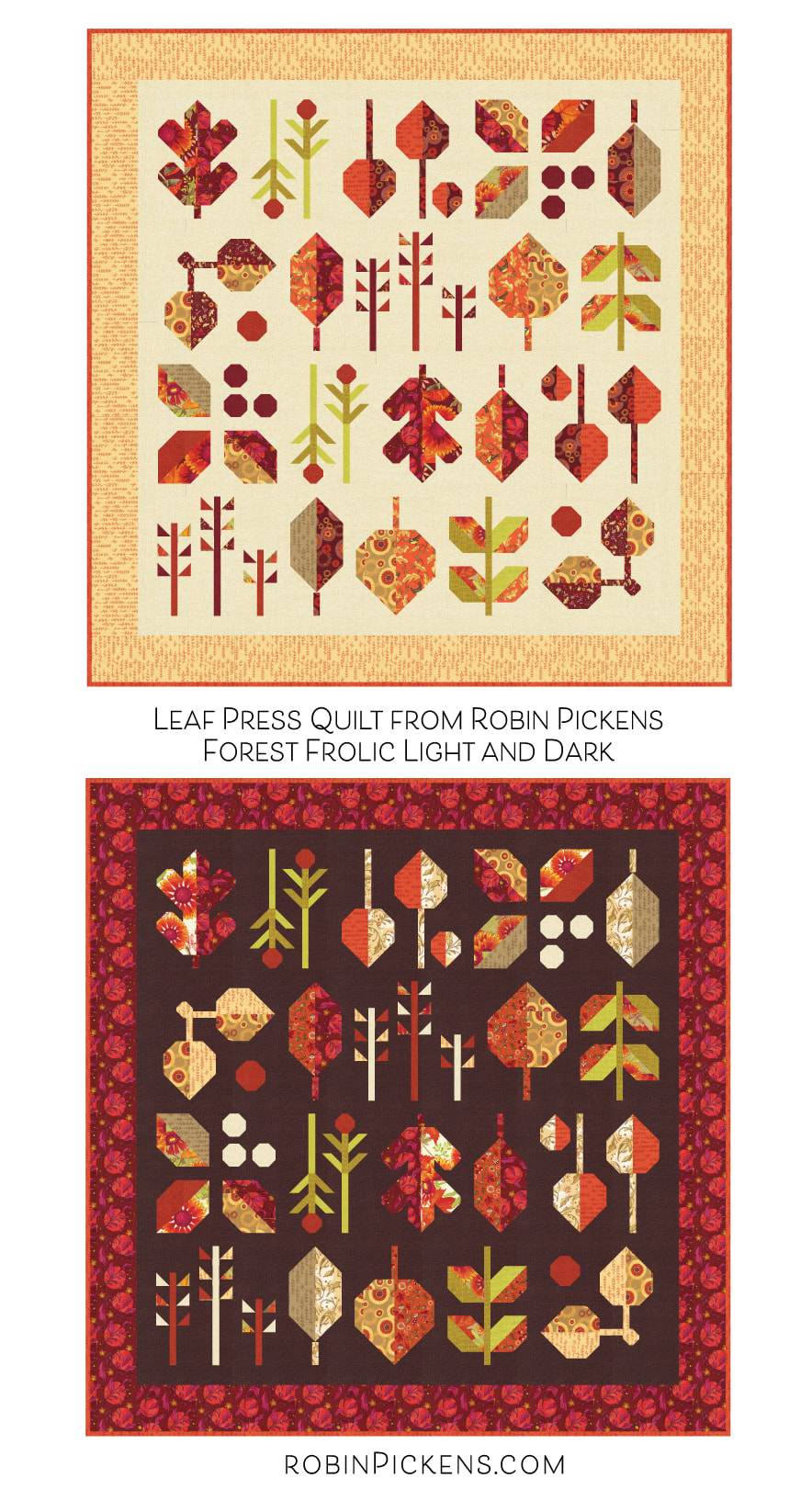 Leaf Press quilt Thatched color studies- Forest Frolic Fall