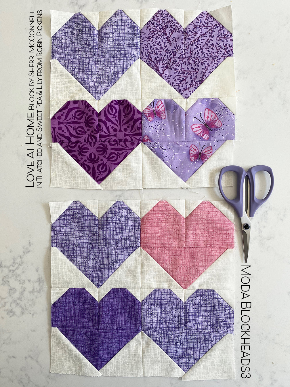 Love at Home quilt block in Thatched and Sweet Pea and Lily from Robin Pickens