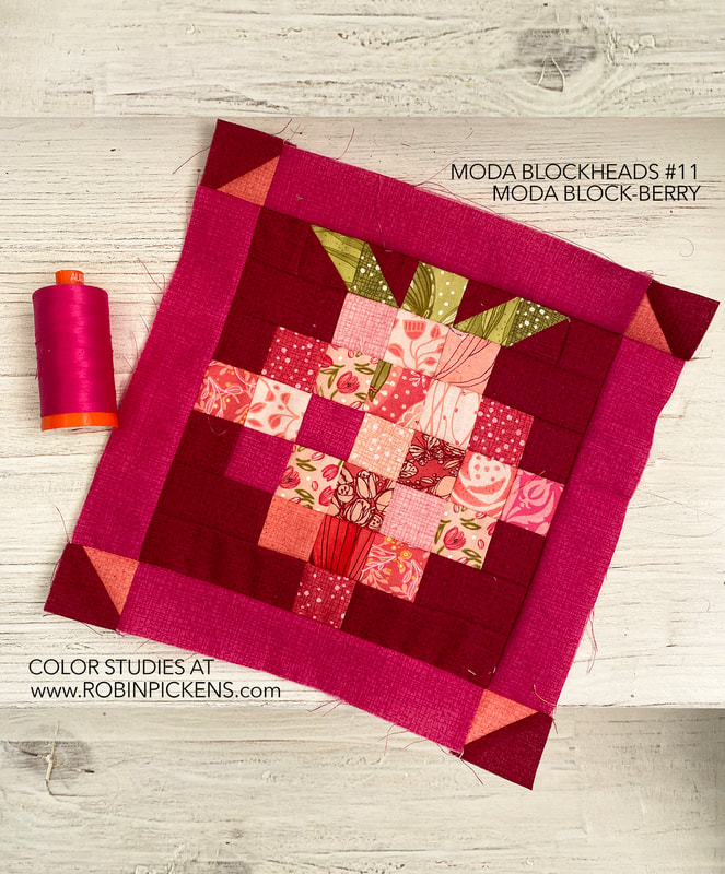 Moda Block-Berry free quilt block pattern in Moda Blockheads in Robin Pickens fabrics