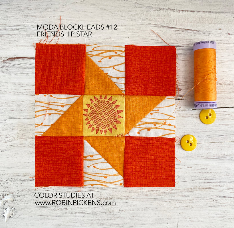 Moda Blockheads Friendship Star quilt block in Robin Pickens fabrics