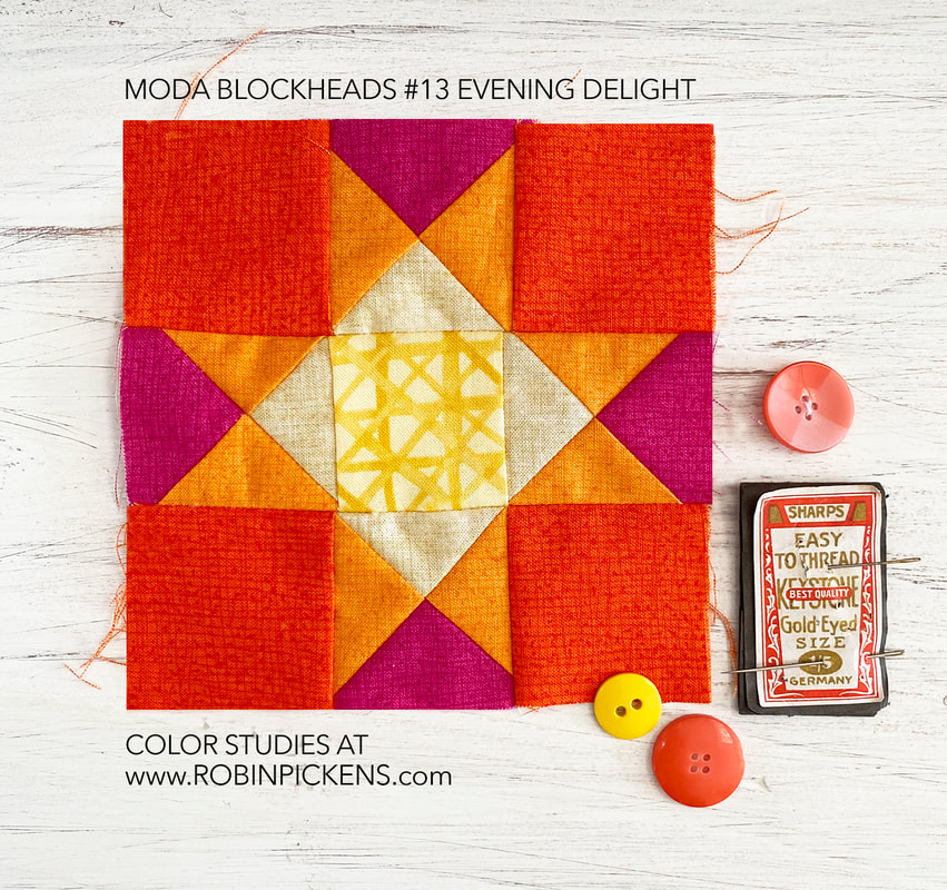 Evening Delight quilt block in Robin Pickens fabrics - Moda Blockheads block 13