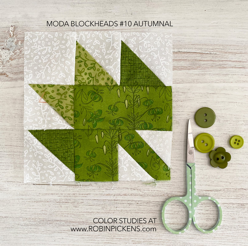 Autumnal Free Quilt Block Pattern in Robin Pickens' Carolina Lilies Moda Blockheads