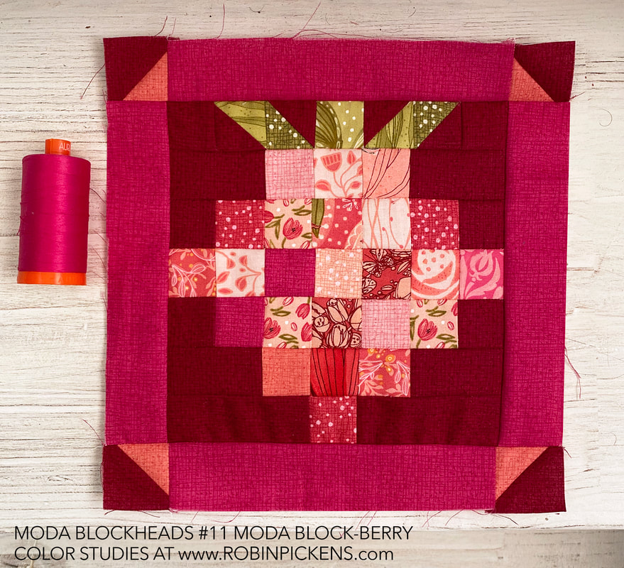 Moda Block-Berry free quilt block pattern in Moda Blockheads in Robin Pickens fabrics