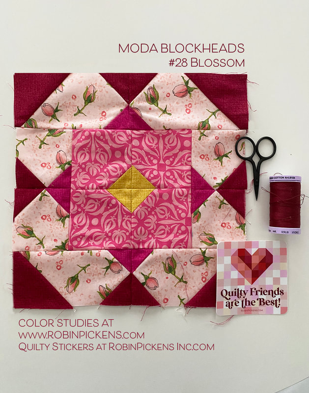 Moda Blockheads #28 Blossom and color studies from Robin Pickens and Quilty Friends sticker