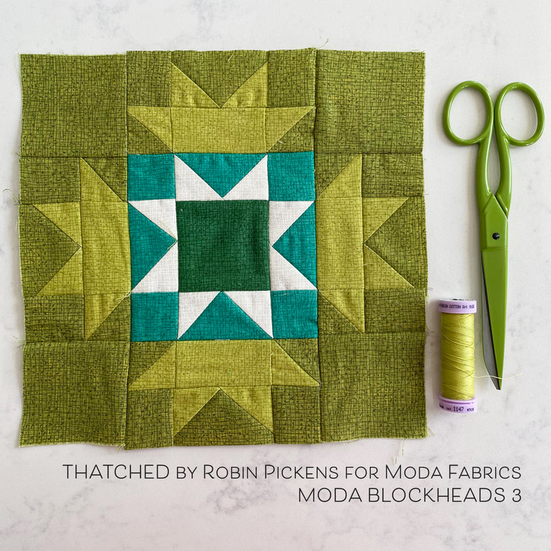 Moda Blockheads 3 Crown and Star with Thatched green fabric