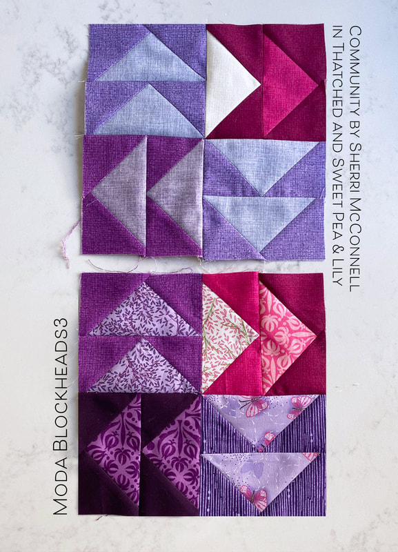 Robin Pickens does color studies on Community quilt block for Moda Blockheads