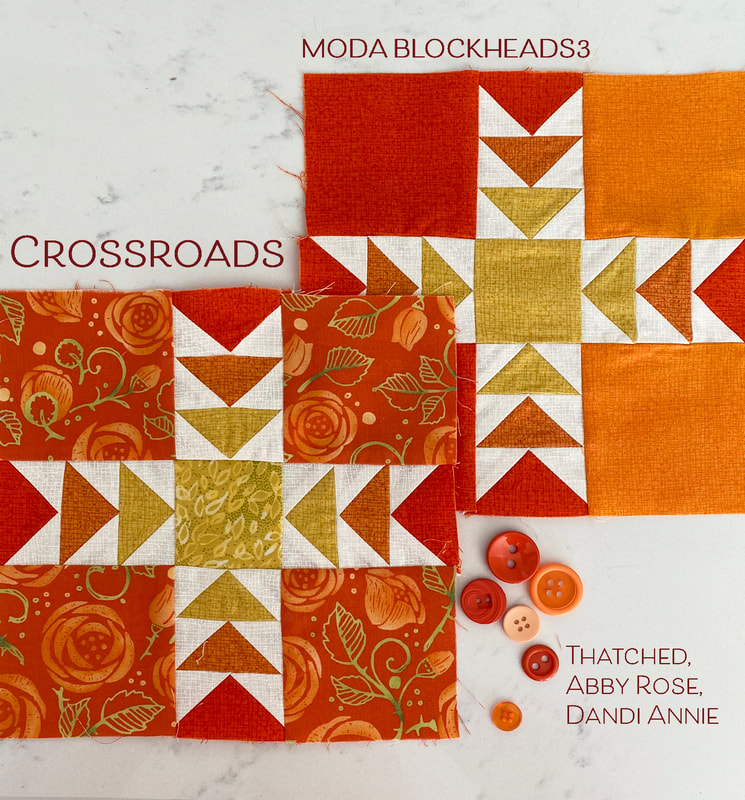 Moda Blockheads Crossroads in Thatched and Abby Rose Oranges