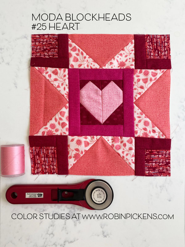 Moda Blockheads #25 Heart in Abby Rose, Painted Meadow and Thatched from Robin Pickens