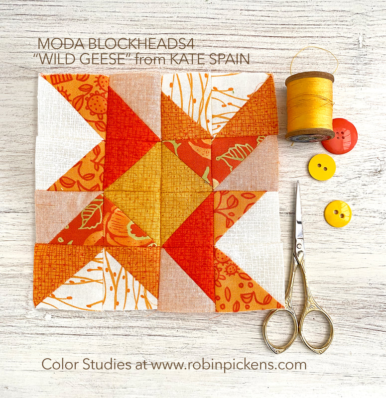 Wild Geese free quilt block from Kate Spain in Robin Pickens orange fabrics