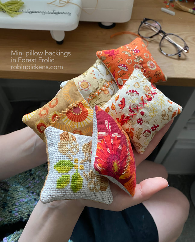 mini pillow backings in Forest Frolic fabric from Robin Pickens