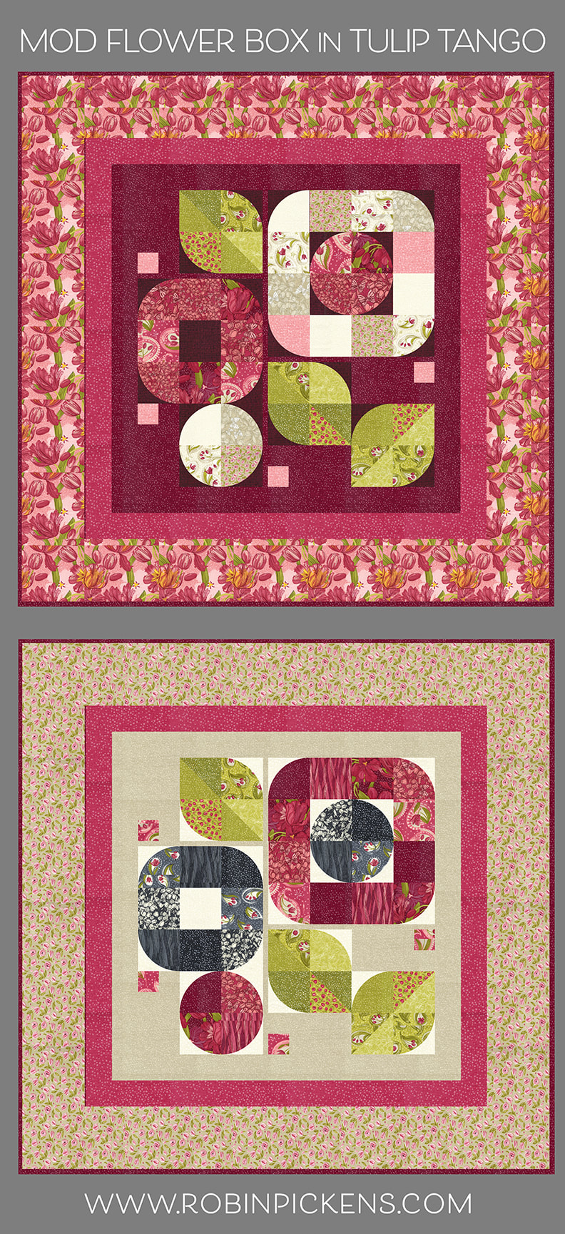 Mod Flower Box quilt in Tulip Tango from Robin Pickens