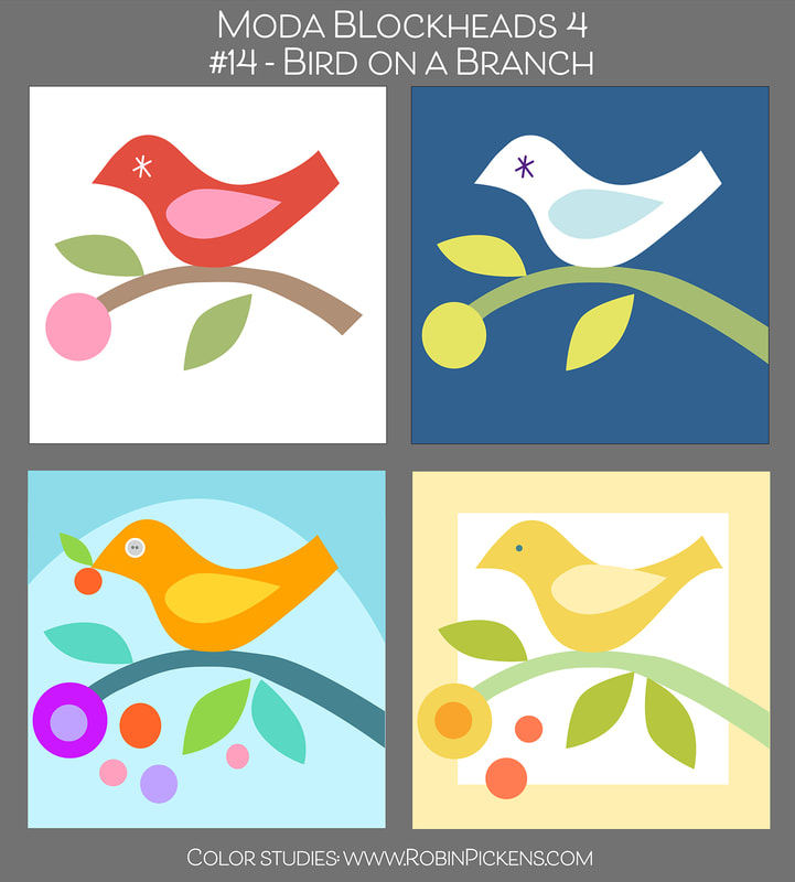 Moda Blockheads Bird on a Block applique color studies