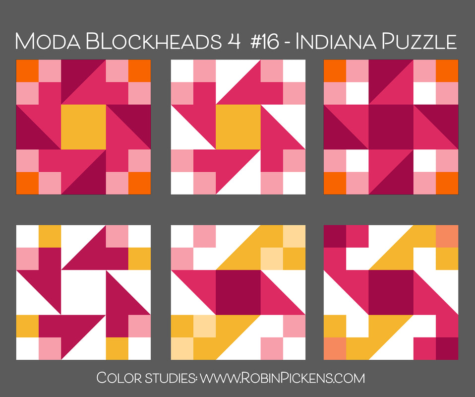 Indiana Puzzle block for Moda Blockheads- Robin's color studies