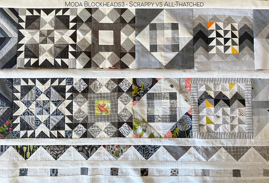 Moda Blockheads quilt scrappy vs All Thatched Robin Pickens