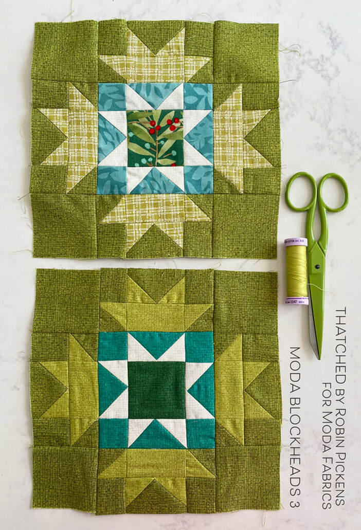 Moda Blockheads 3 block 3 with Thatched green fabric 2