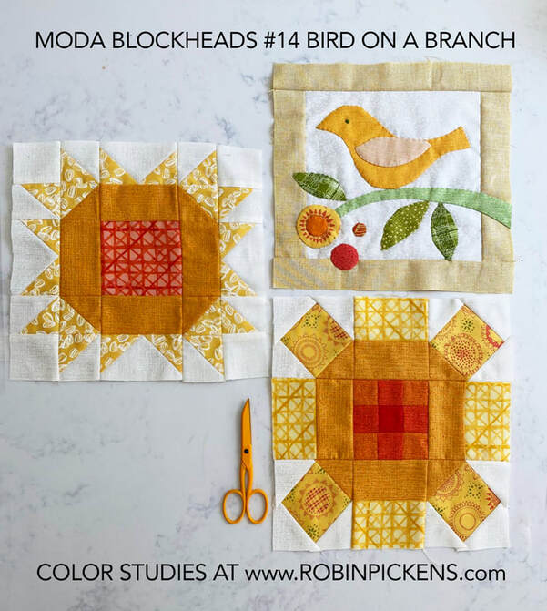 Moda Blockheads Bird on a Block applique with yellow blocks2