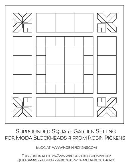 Surrounded Square Garden setting Moda Blocksheads 4 from Robin Pickens
