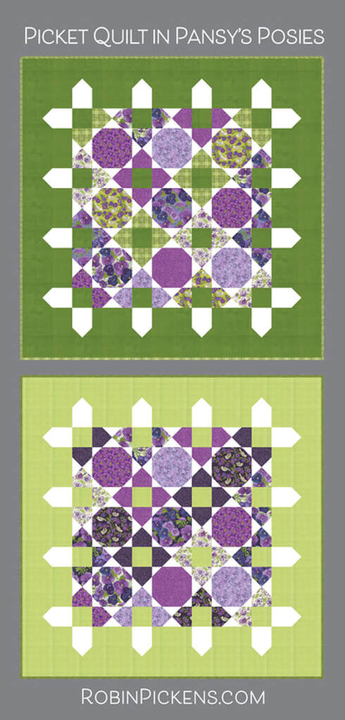 Picket quilt in Pansy's Posies from Robin Pickens- greens