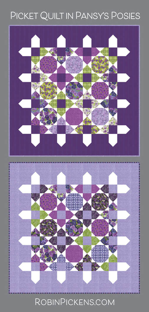 Picket quilt in Pansy's Posies from Robin Pickens- purples