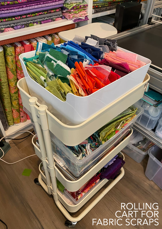 ikea Raskog cart for fabric storage in sewing studio