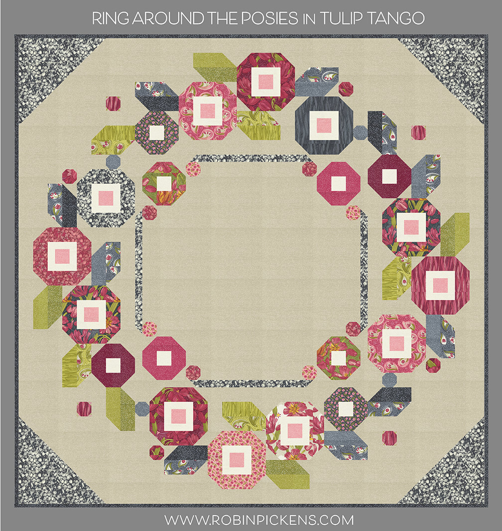 Ring Around the Posies quilt in Tulip Tango from Robin Pickens in Washed Linen 2