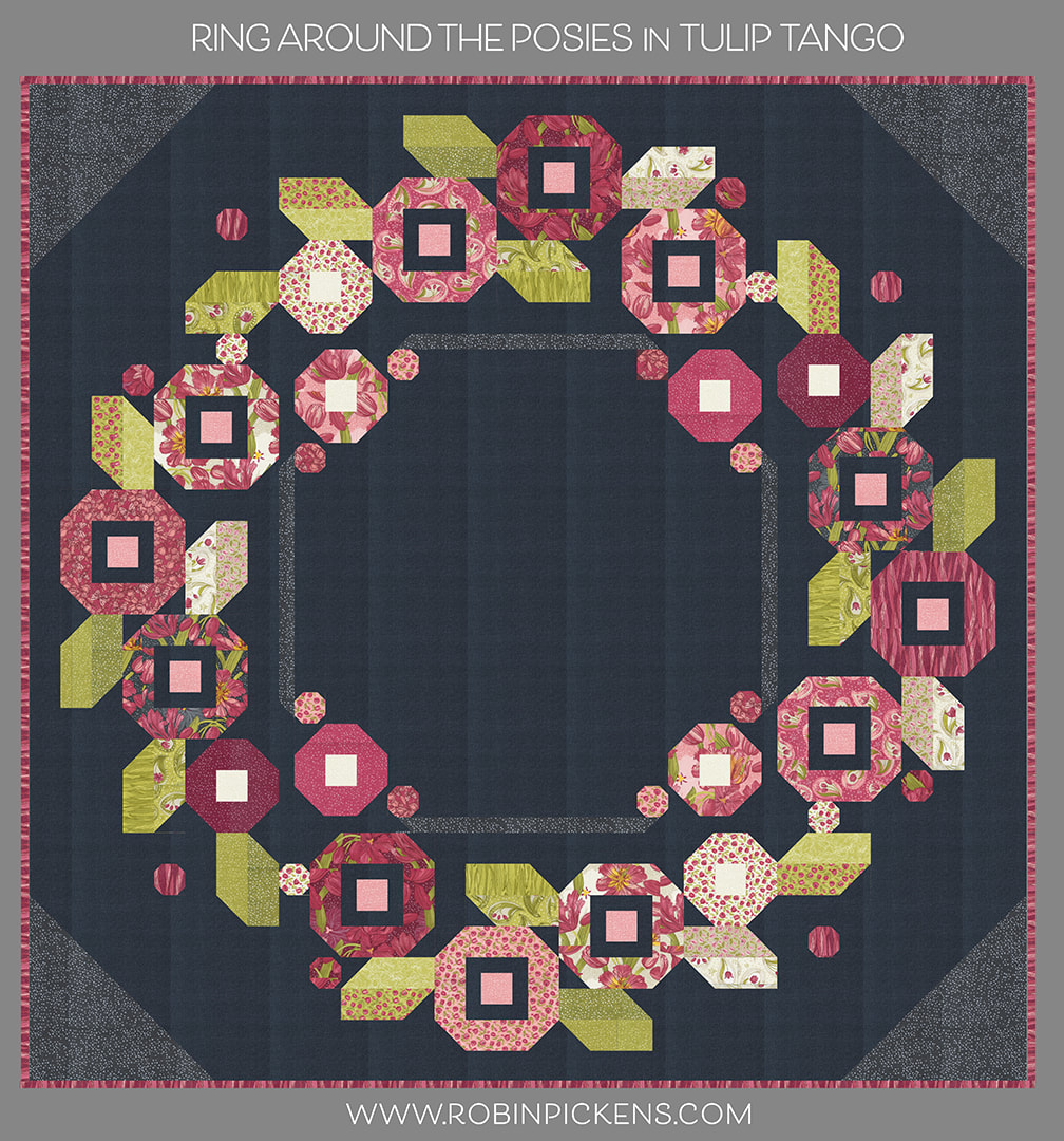 Ring Around the Posies quilt in Tulip Tango from Robin Pickens in Soft Black